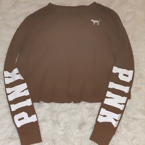 Hunter green colored VS PINK long sleeved crop top